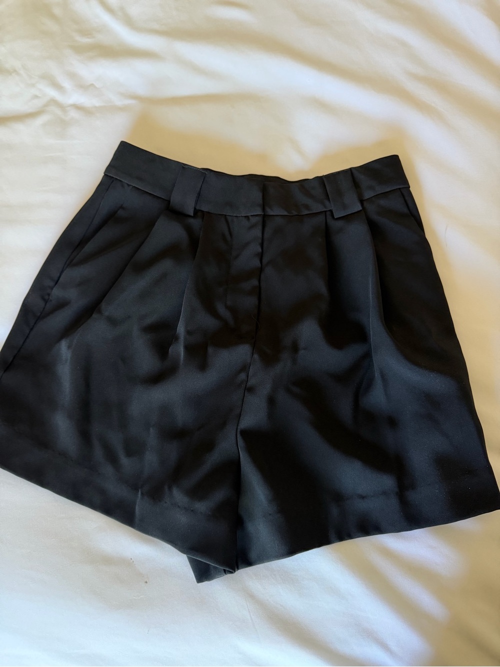Meshki Black High-Waist Pleated Tailored Shorts